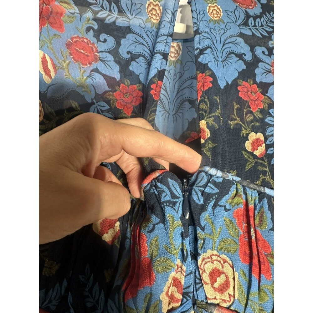 FARM Rio Arabesque Floral Tiered Maxi Dress Gown Blue Red Long Sleeve Size M - Picture 12 of 13
